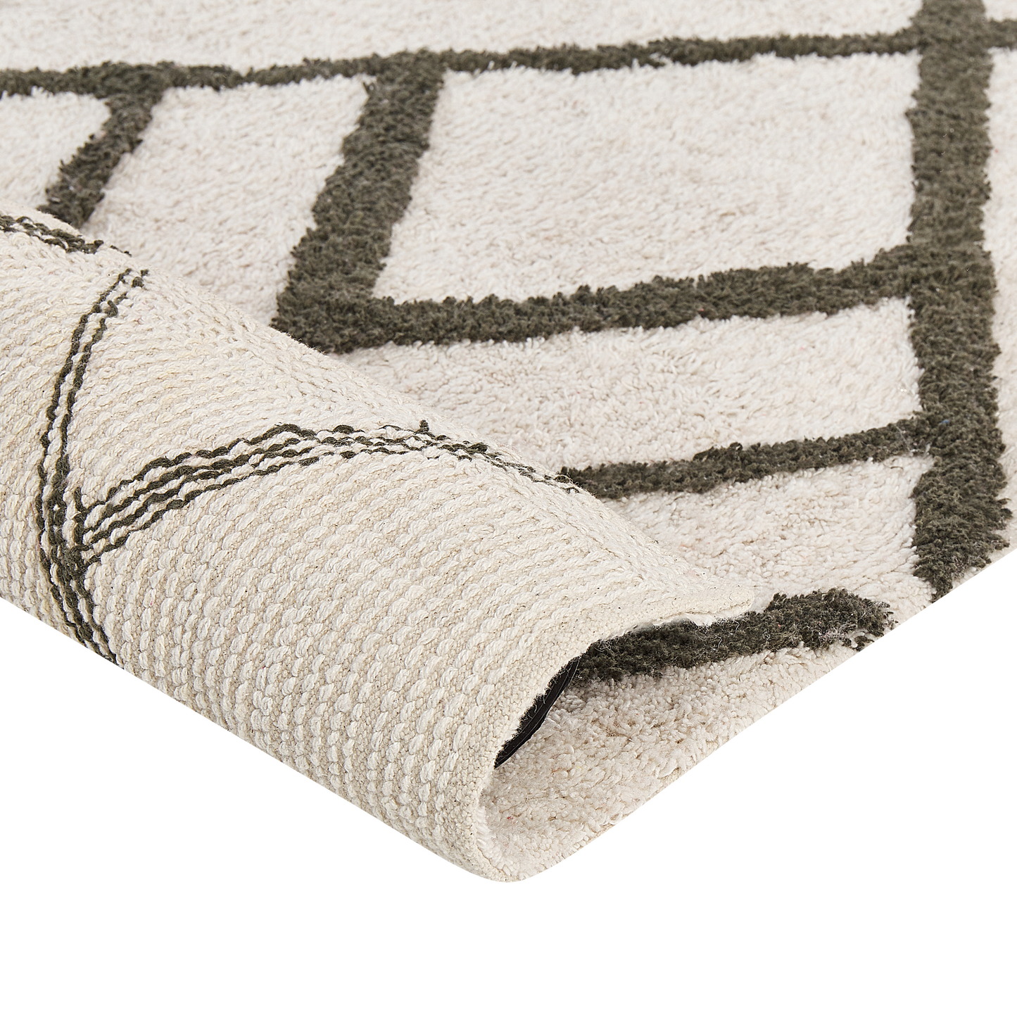 Teppich Baumwolle cremeweiss / grün geometrisches Muster 160 x 230 cm Shaggy YESILKOY