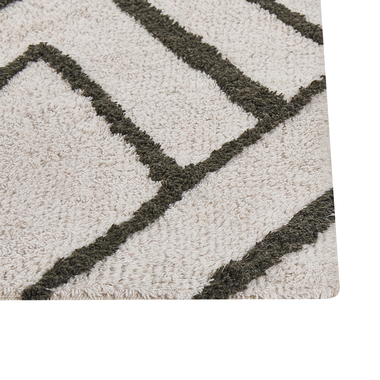 Teppich Baumwolle cremeweiss / grün geometrisches Muster 160 x 230 cm Shaggy YESILKOY