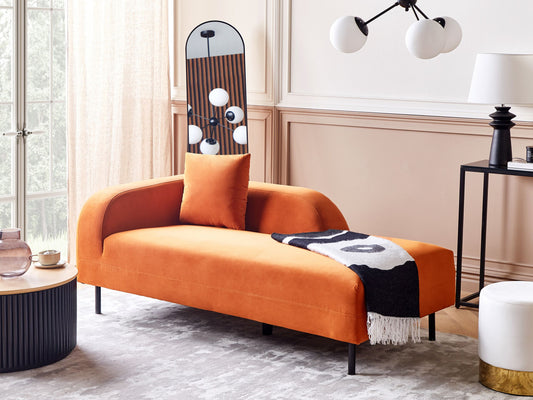 Chaiselongue Samtstoff orange linksseitig LE CRAU