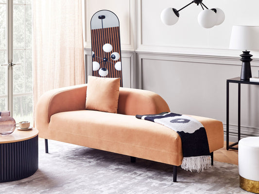 Chaiselongue Samtstoff pfirsichrosa linksseitig LE CRAU
