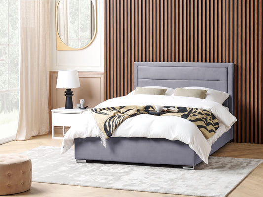 Bett mit Stauraum Samtstoff ROUEN 140 x 200 cm Dunkelgrau