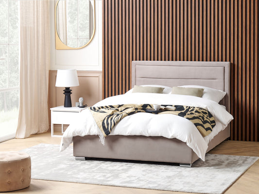 Bett mit Stauraum Samtstoff ROUEN 140 x 200 cm Taupe