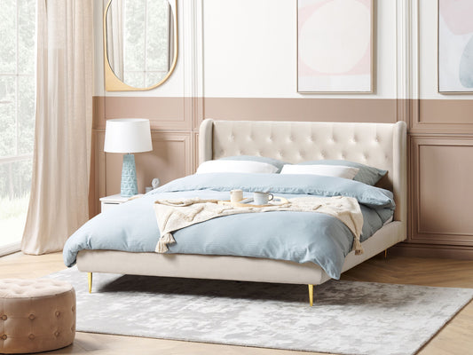 Bett mit Lattenrost Samtstoff FORBACH 160 x 200 cm Beige