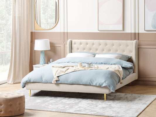 Bett mit Lattenrost Samtstoff FORBACH 180 x 200 cm Beige
