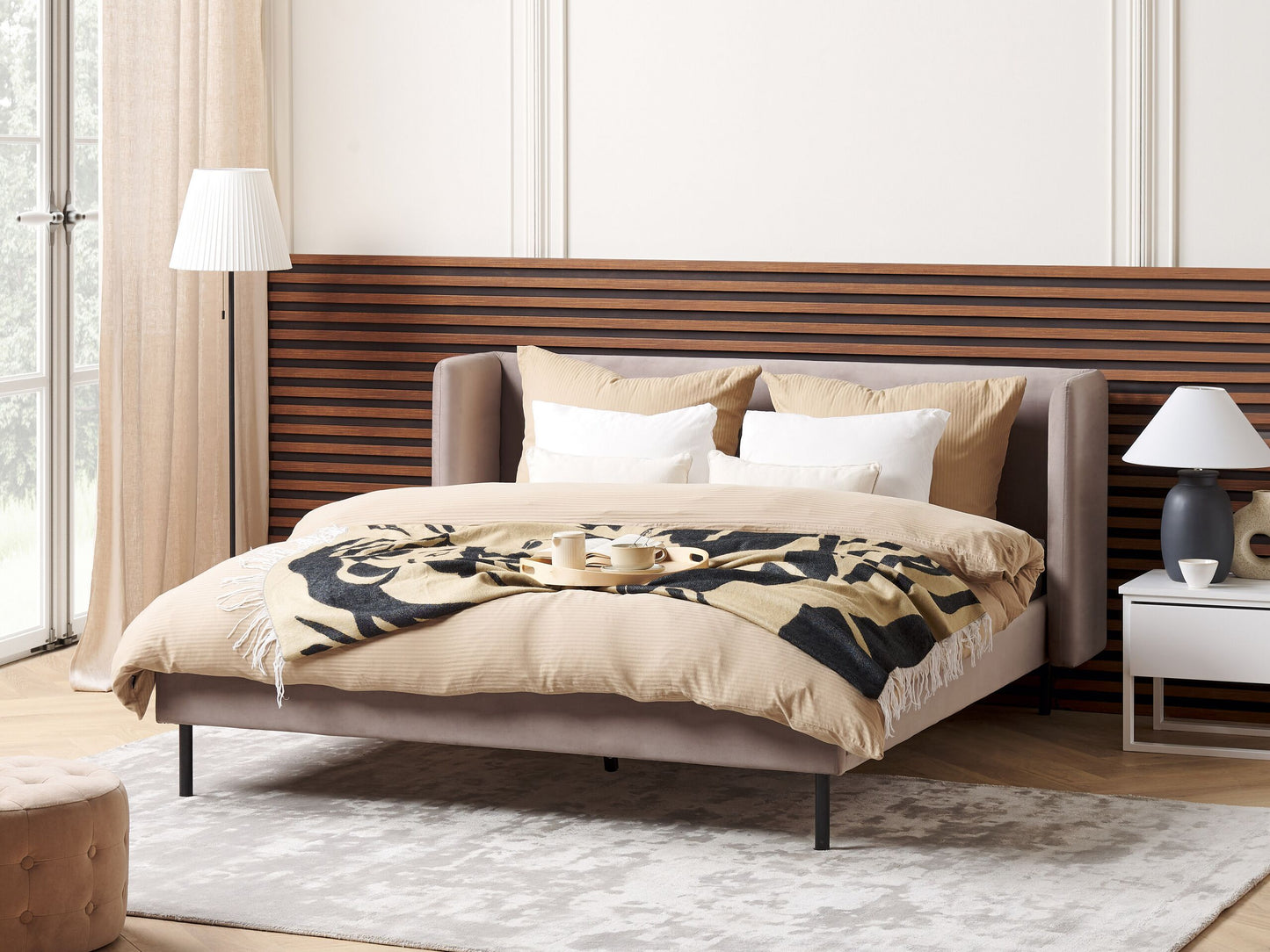 Bett mit Lattenrost Samtstoff ARETTE 160 x 200 cm Taupe