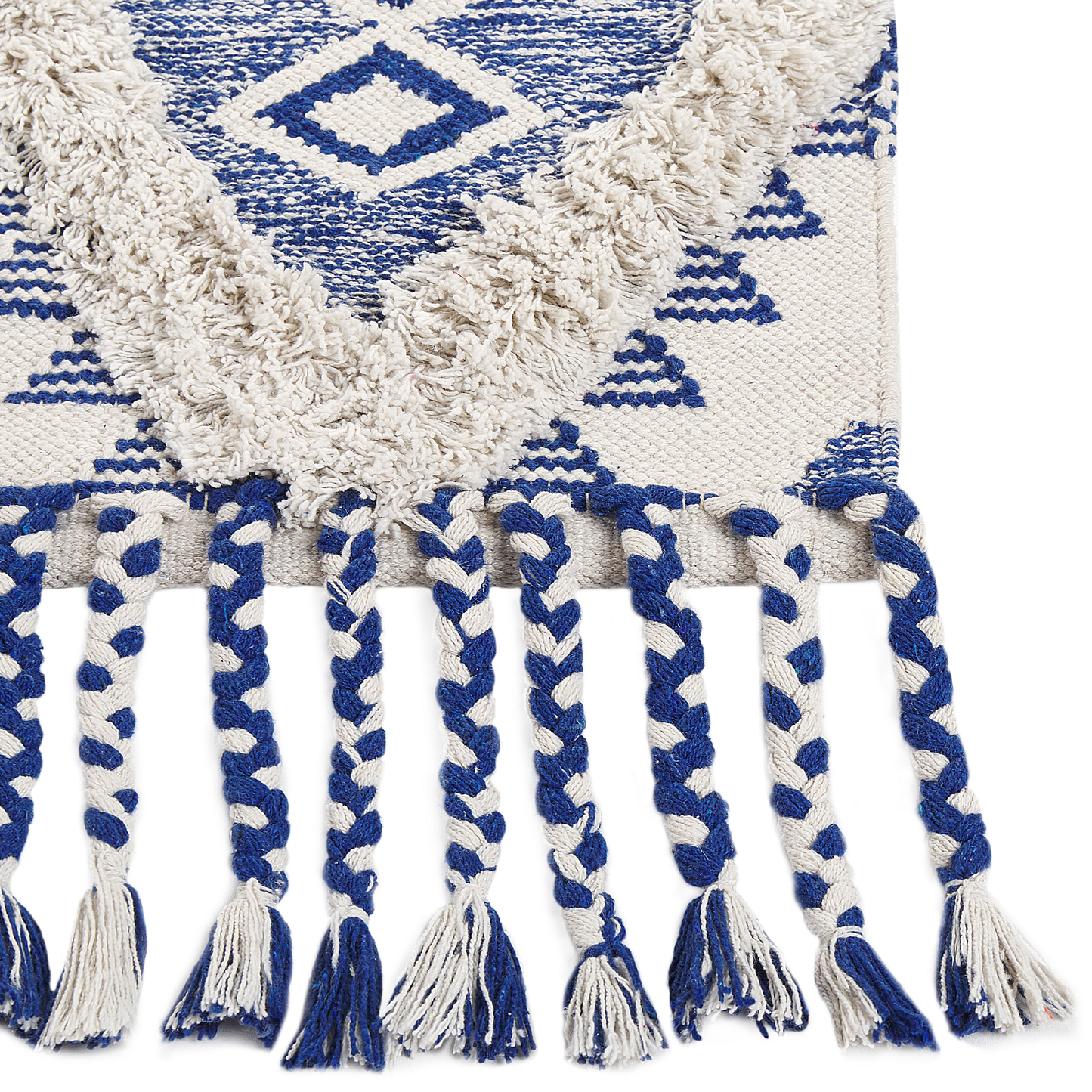 Teppich Bauwmolle beige / blau 80 x 200 cm geometrisches Muster Kurzflor MANAVGAT