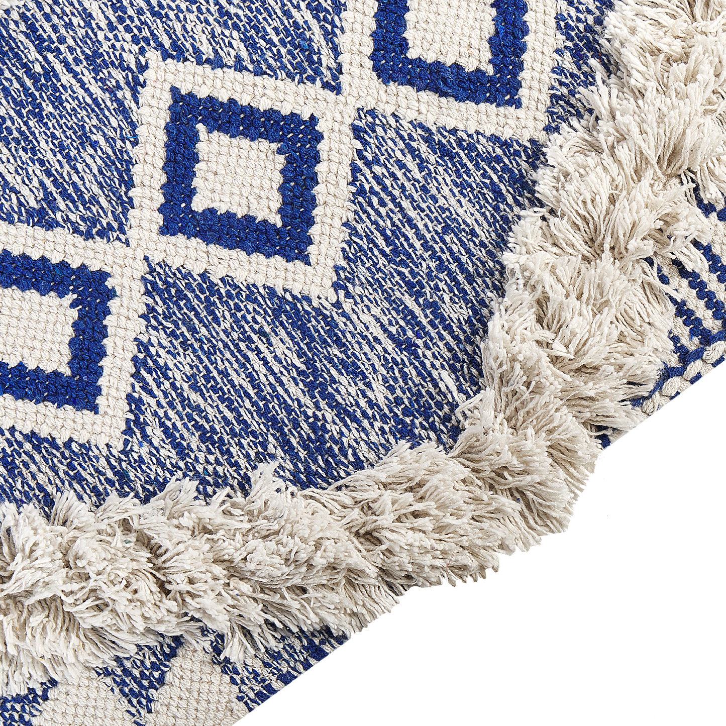 Teppich Bauwmolle beige / blau 80 x 200 cm geometrisches Muster Kurzflor MANAVGAT