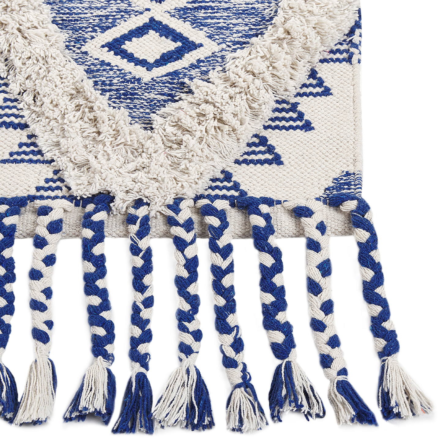 Teppich Bauwmolle beige / blau 140 x 200 cm geometrisches Muster Kurzflor MANAVGAT