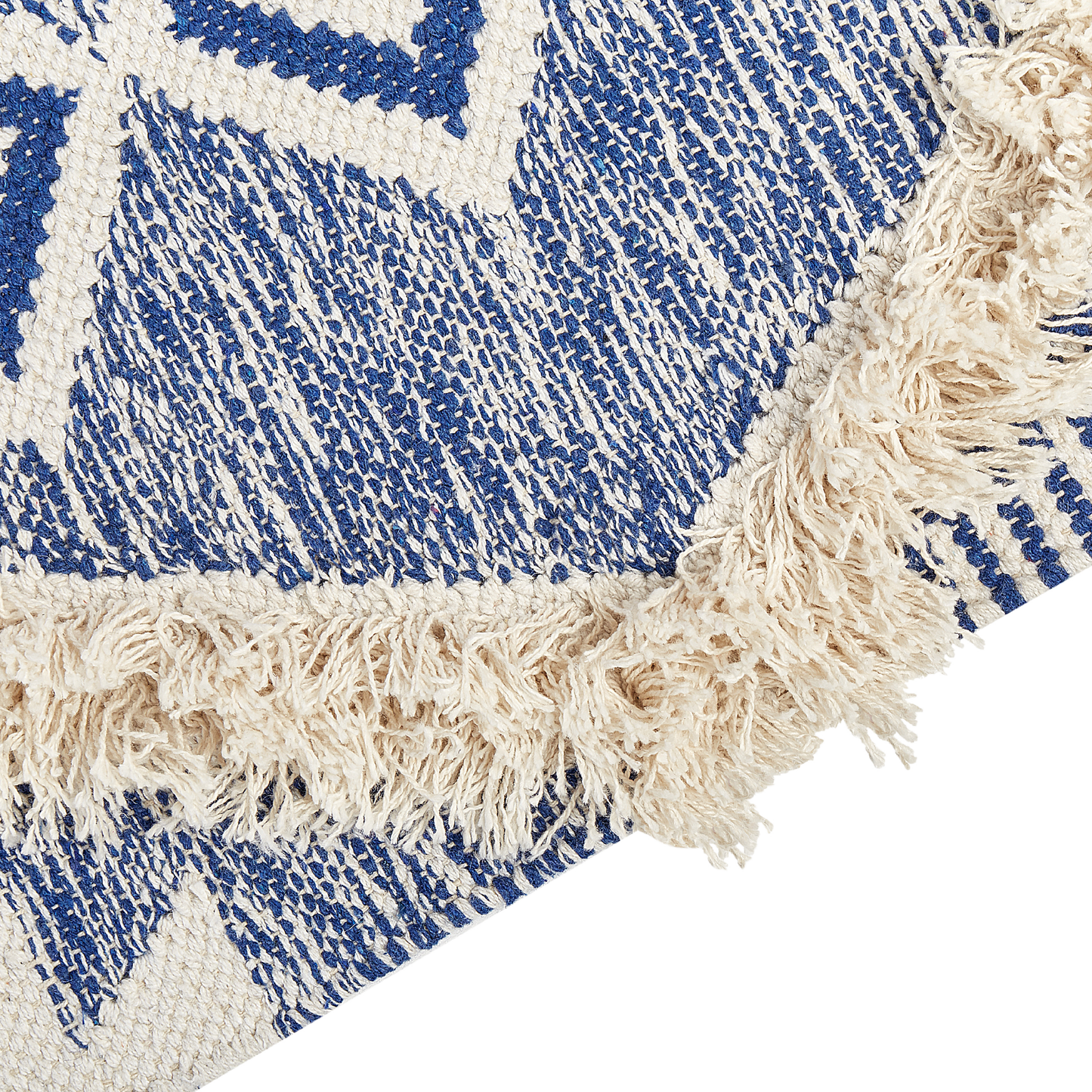 Teppich Bauwmolle beige / blau 140 x 200 cm geometrisches Muster Kurzflor MANAVGAT