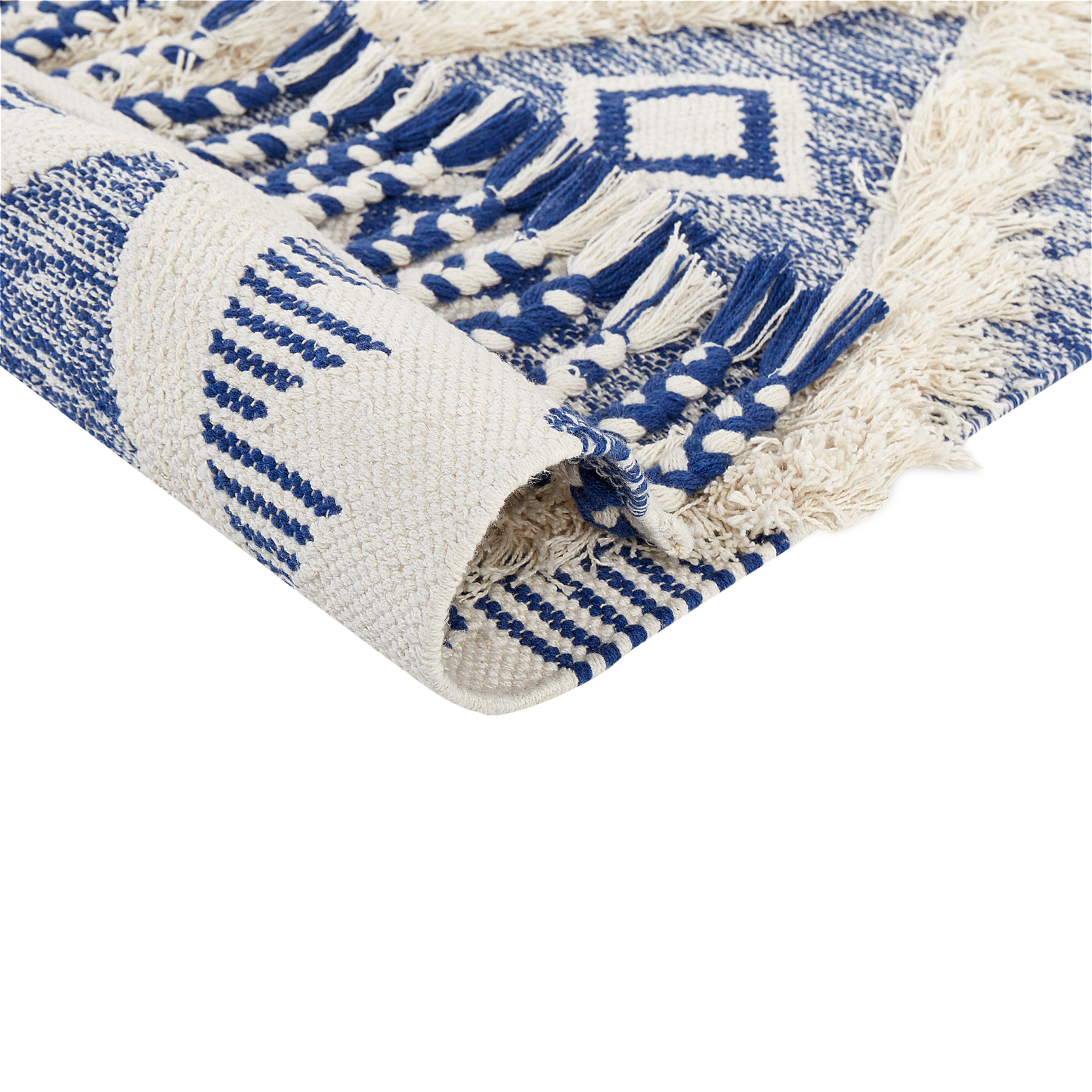 Teppich Bauwmolle beige / blau 140 x 200 cm geometrisches Muster Kurzflor MANAVGAT