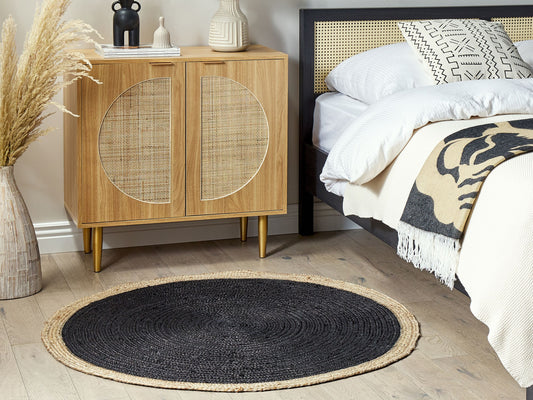 Teppich Jute schwarz ⌀ 120 cm Kurzflor MENEMEN