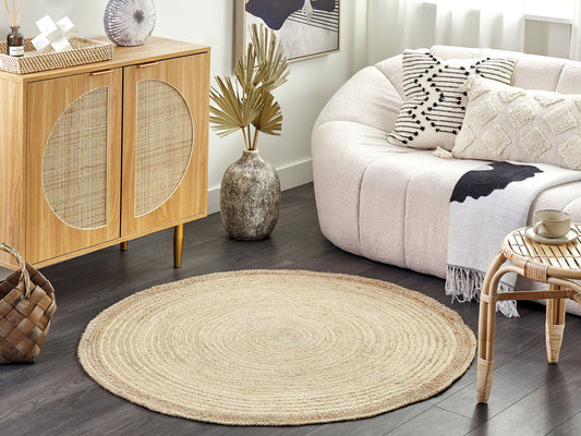 Teppich Jute hellbeige ⌀ 120 cm Kurzflor MENEMEN