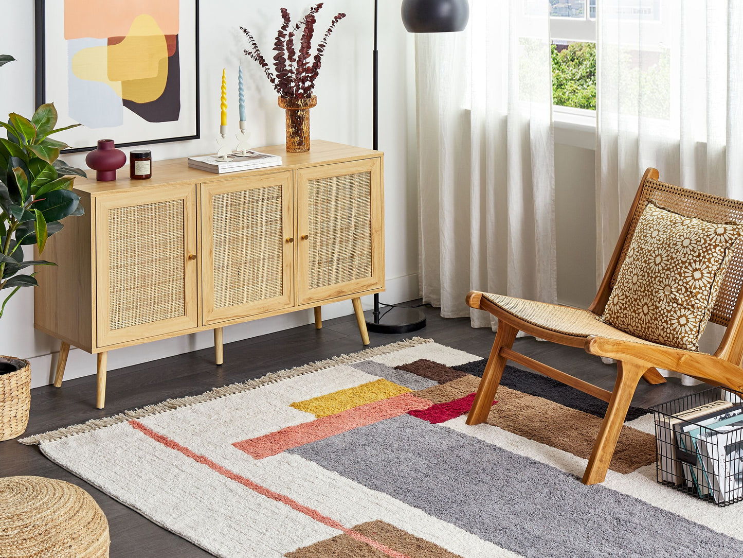 Teppich Baumwolle mehrfarbig 160 x 230 cm geometrisches Muster Kurzflor NIKSAR