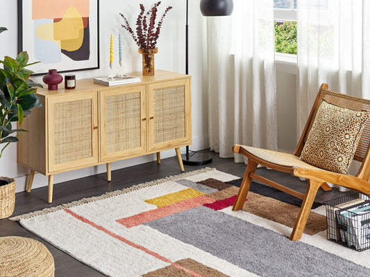 Teppich Baumwolle mehrfarbig 160 x 230 cm geometrisches Muster Kurzflor NIKSAR