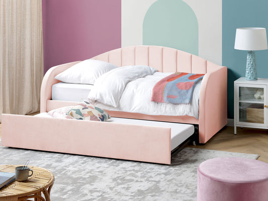 Ausziehbett Samtstoff EYBURIE 90 x 200 cm Pastellrosa