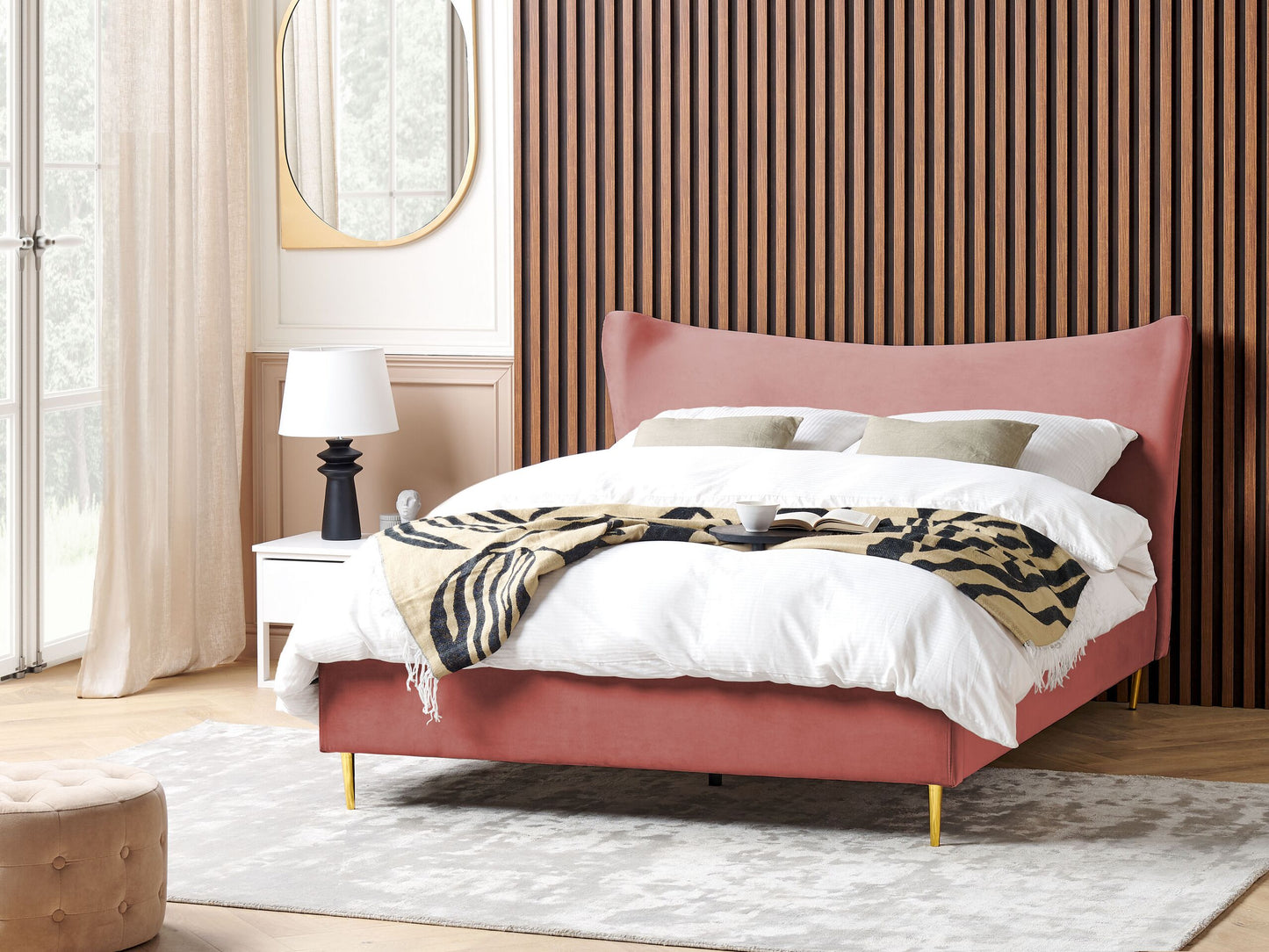 Bett mit Lattenrost Samtstoff CHALEIX 160 x 200 cm Pfirsichrosa