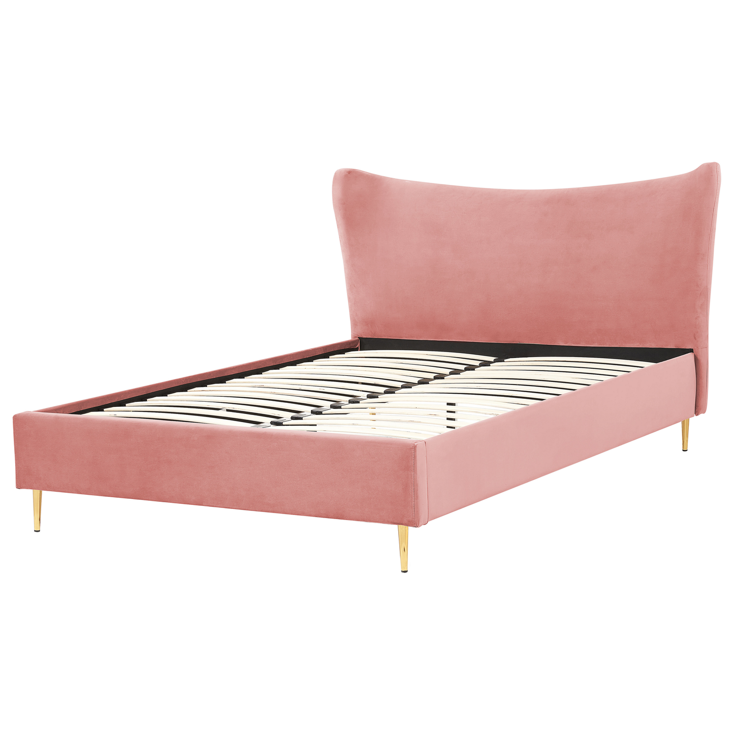 Bett mit Lattenrost Samtstoff CHALEIX 160 x 200 cm Pfirsichrosa