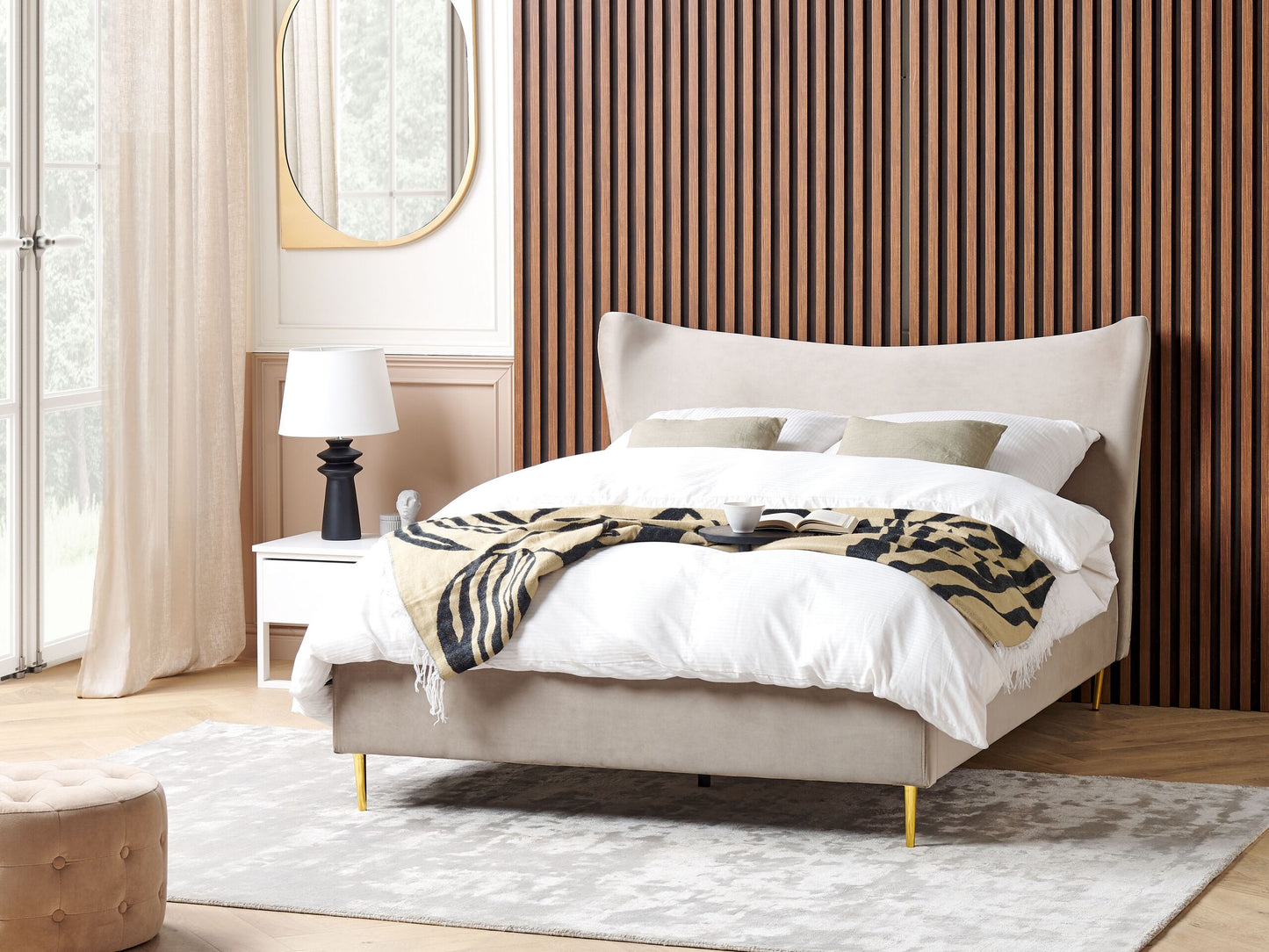 Bett mit Lattenrost Samtstoff CHALEIX 140 x 200 cm Taupe