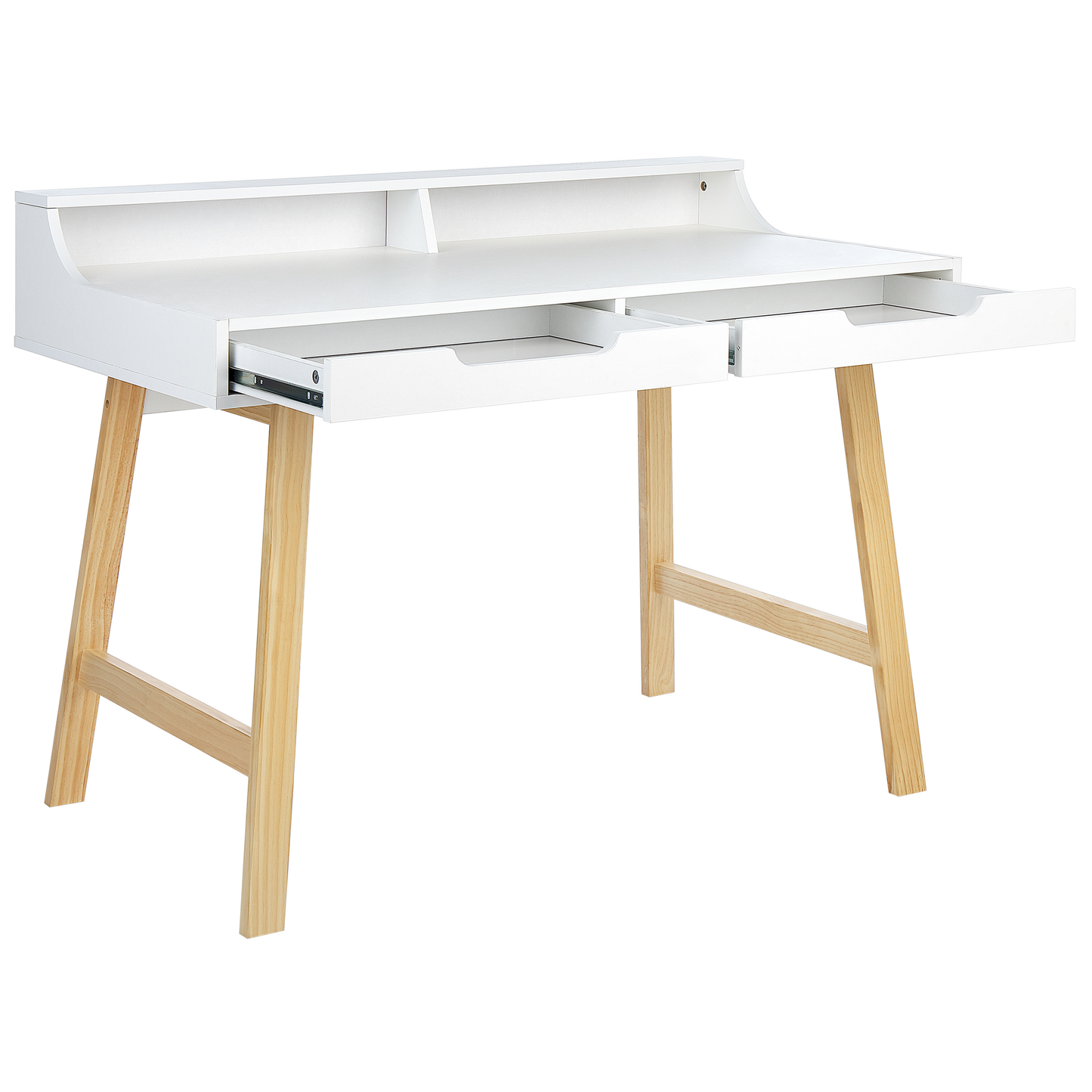 Schreibtisch weiss / heller Holzfarbton 110 x 58 cm 2 Schubladen BARIE