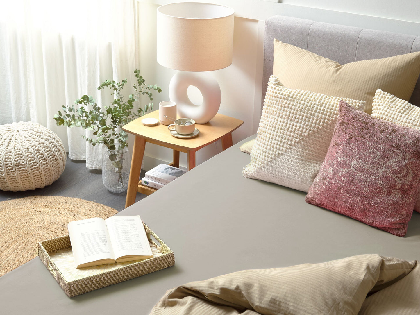 Spannbettlaken JANBU Baumwolle 180 x 200 cm Taupe