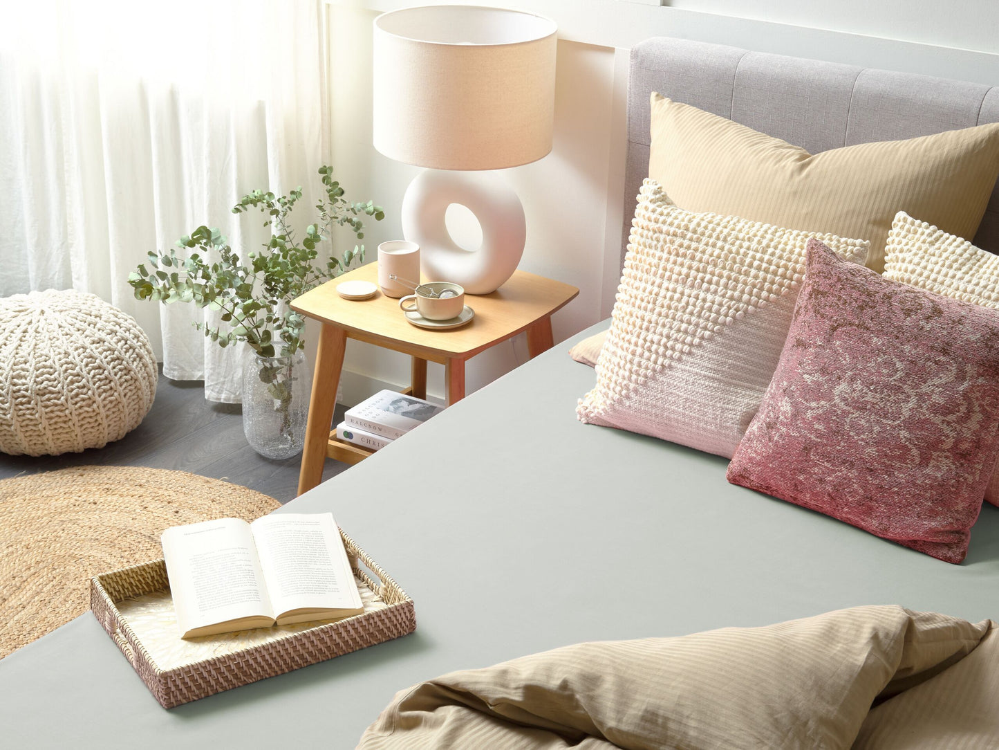 Spannbettlaken JANBU Baumwolle 200 x 200 cm Hellgrün