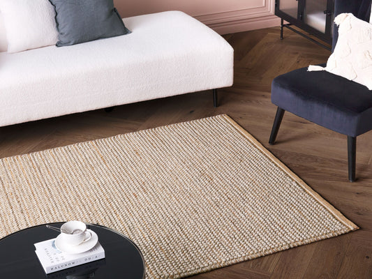 Teppich Wolle beige 140 x 200 cm Kurzflor BANOO