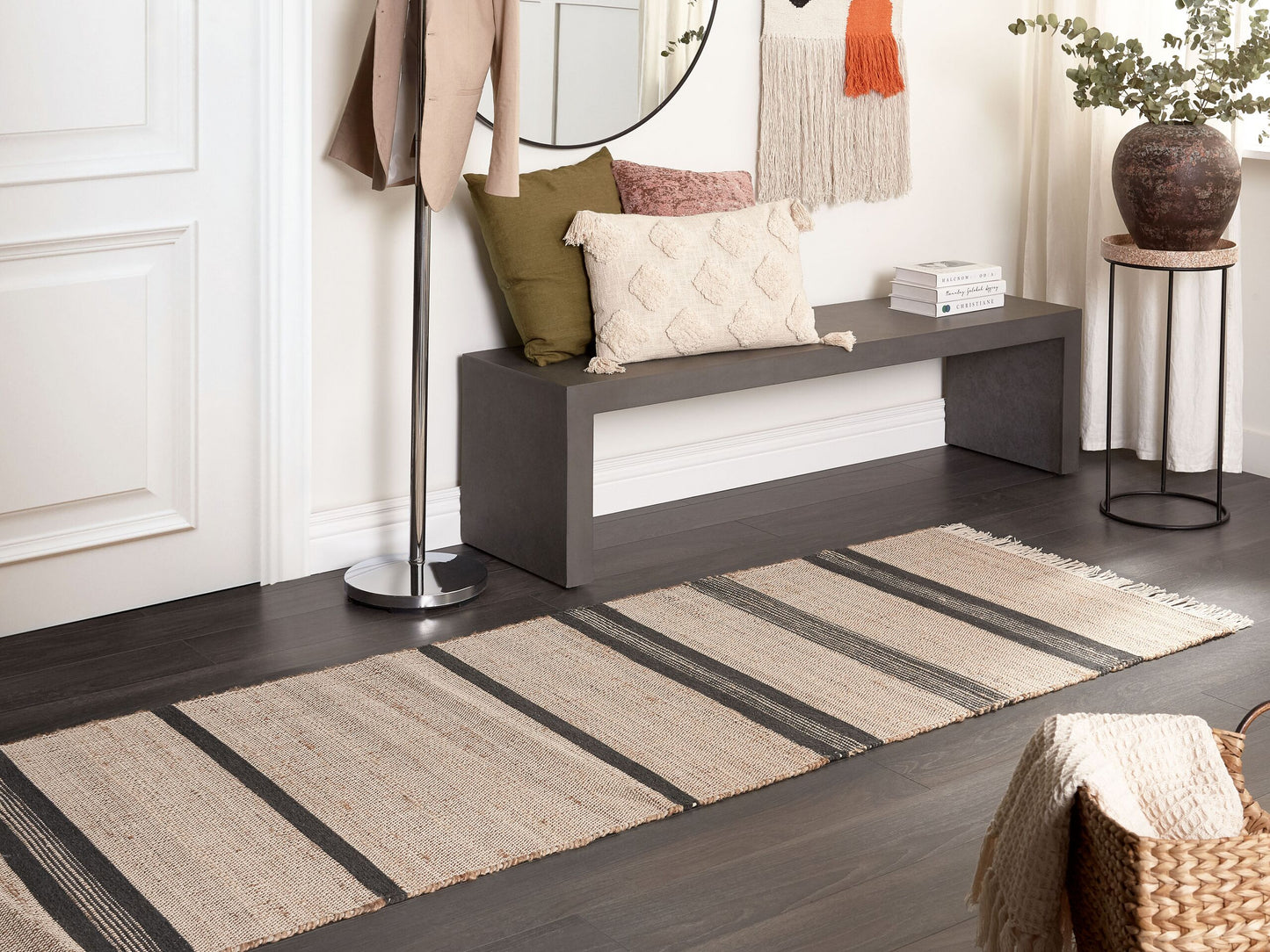 Teppich Jute beige / graphitgrau 80 x 300 cm Streifenmuster Kurzflor zweiseitig TALPUR
