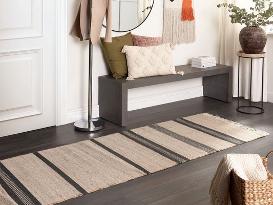 Teppich Jute beige / graphitgrau 80 x 300 cm Streifenmuster Kurzflor zweiseitig TALPUR