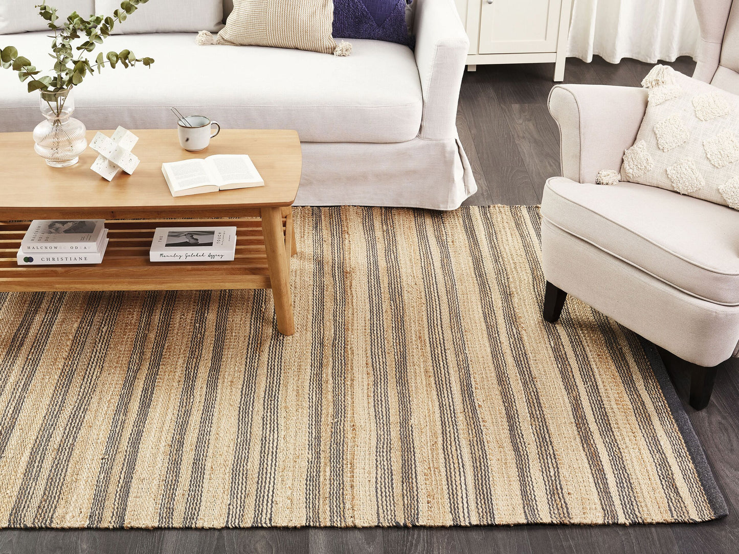 Teppich Jute beige / grau 160 x 230 cm Streifenmuster Kurzflor zweiseitig BUDHO