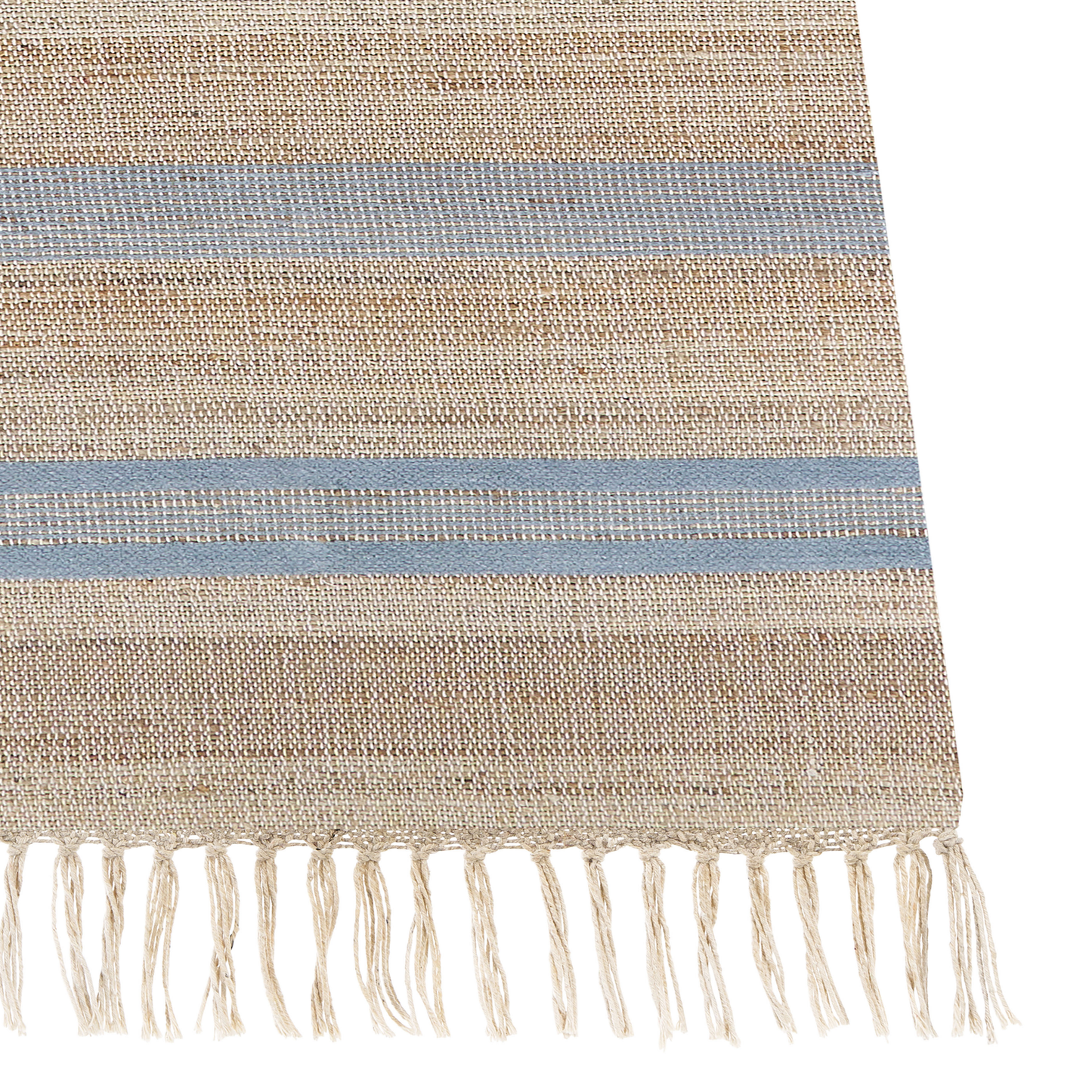 Teppich Jute beige / hellblau 80 x 300 cm Streifenmuster Kurzflor zweiseitig TALPUR