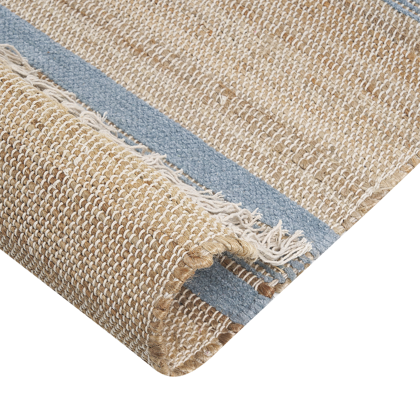 Teppich Jute beige / hellblau 80 x 300 cm Streifenmuster Kurzflor zweiseitig TALPUR
