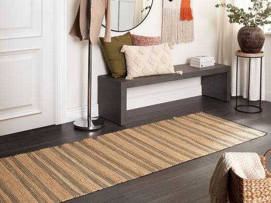 Teppich Jute beige / grau 80 x 300 cm Streifenmuster Kurzflor zweiseitig BUDHO