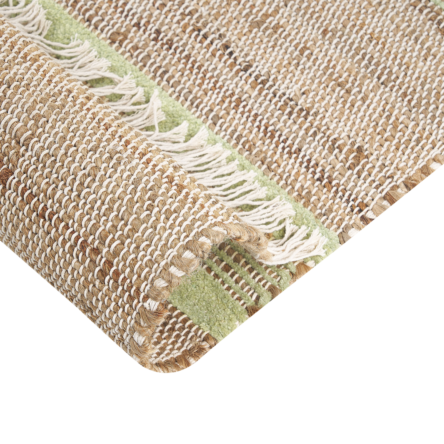 Teppich Jute beige / hellgrün 80 x 300 cm Streifenmuster Kurzflor zweiseitig TALPUR