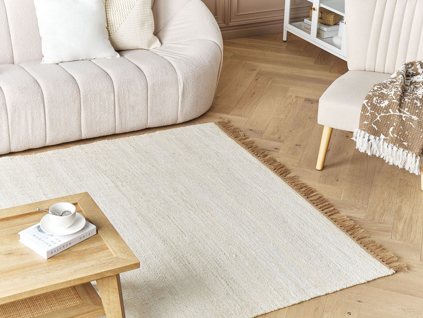 Teppich Jute hellbeige 160 x 230 cm Kurzflor zweiseitig LUNIA