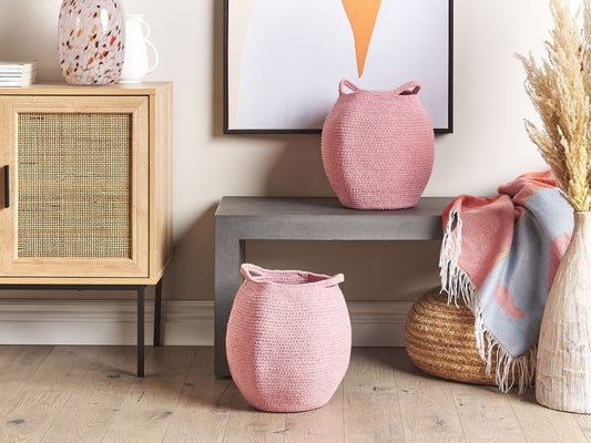Textilkorb Baumwolle rosa 2er Set PANJGUR
