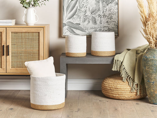 Textilkorb Baumwolle weiss / beige 3er Set BASIMA