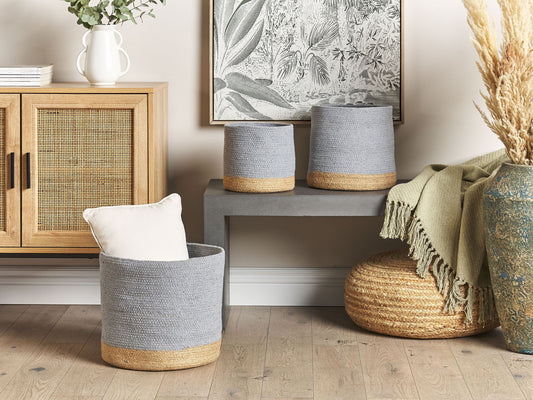 Textilkorb Baumwolle grau / beige 3er Set BASIMA
