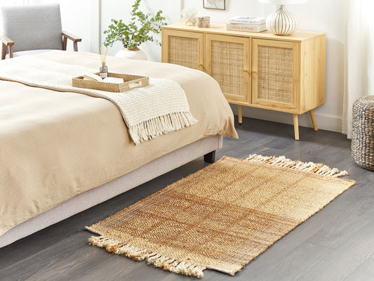Teppich Jute hellbeige / braun 80 x 150 cm Streifenmuster Kurzflor KARKIN