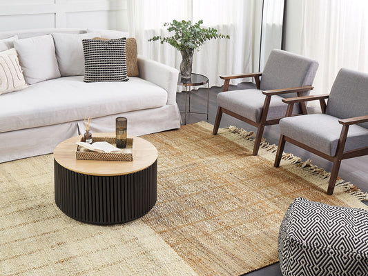 Teppich Jute hellbeige / braun 200 x 300 cm Streifenmuster Kurzflor KARKIN