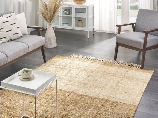 Teppich Jute hellbeige / braun 160 x 230 cm Streifenmuster Kurzflor KARKIN