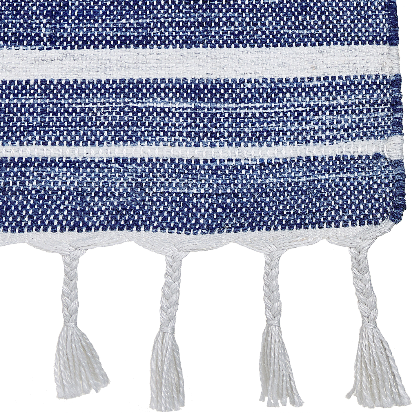 Outdoor Teppich dunkelblau / weiss 80 x 150 cm Streifenmuster Kurzflor BADEMLI