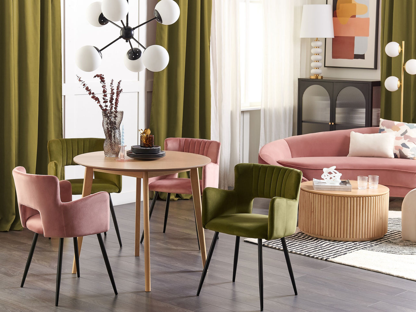 Esszimmerstuhl 2er Set SANILAC Samtstoff Olivgrün