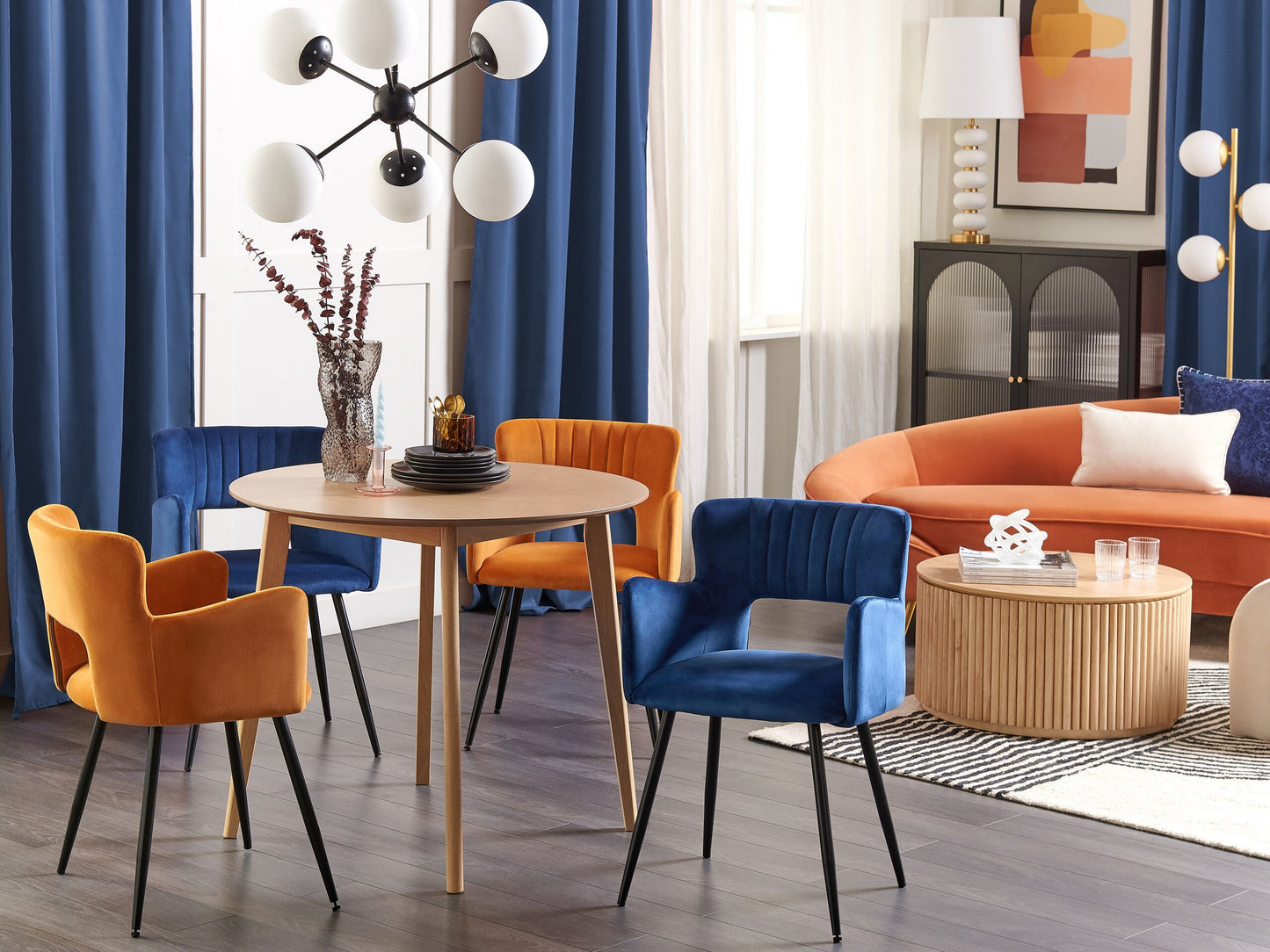 Esszimmerstuhl 2er Set SANILAC Samtstoff Marineblau