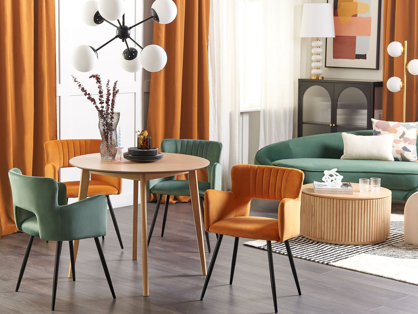 Esszimmerstuhl 2er Set SANILAC Samtstoff Orange