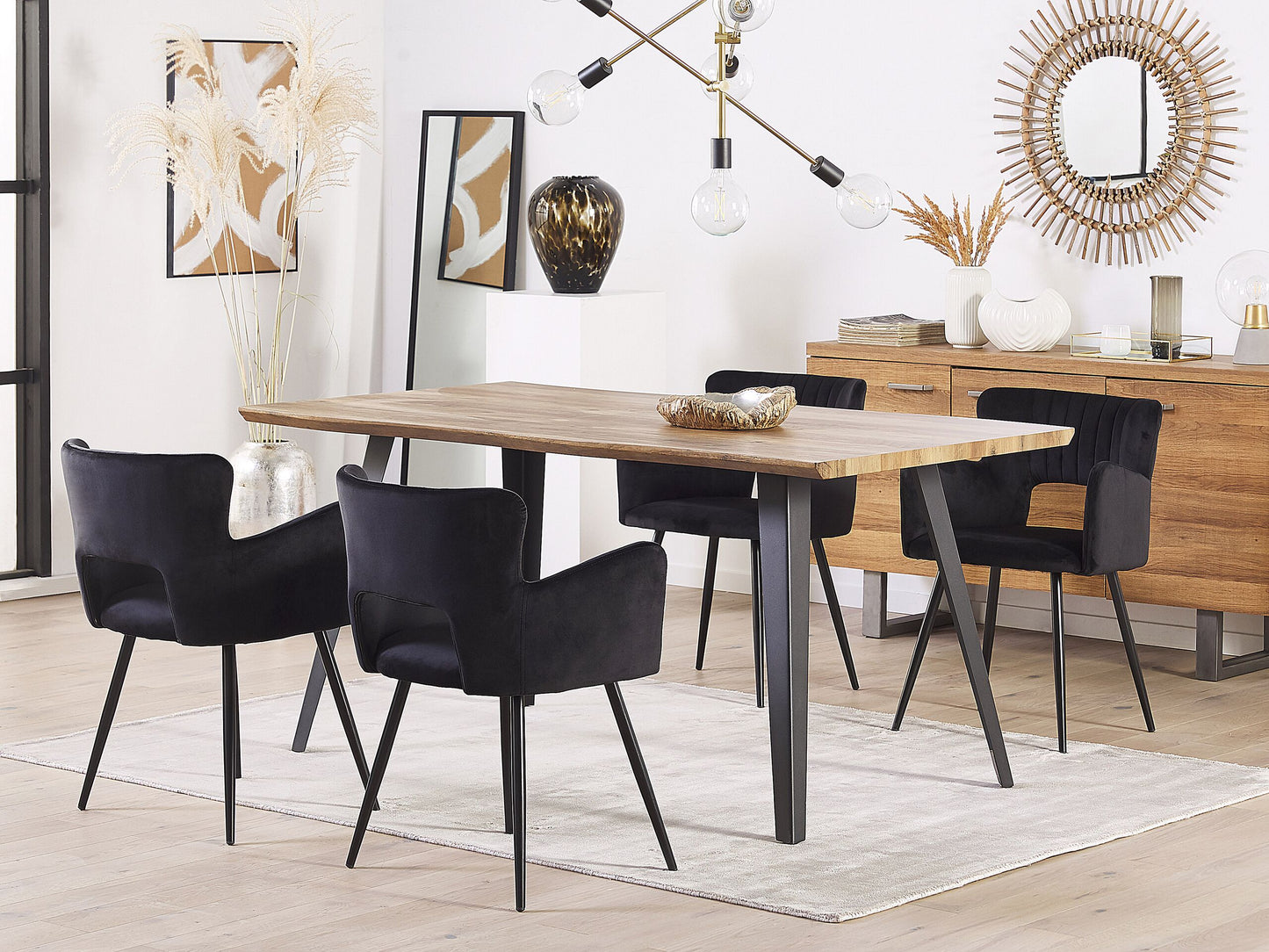 Esszimmerstuhl 2er Set SANILAC Samtstoff Schwarz