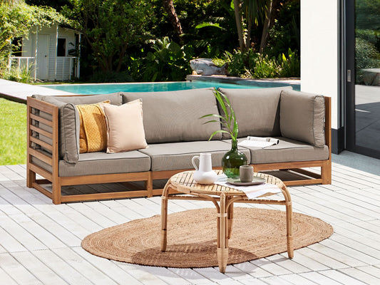 Gartensofa Akazienholz hellbraun 3-Sitzer Auflagen taupe TRANI