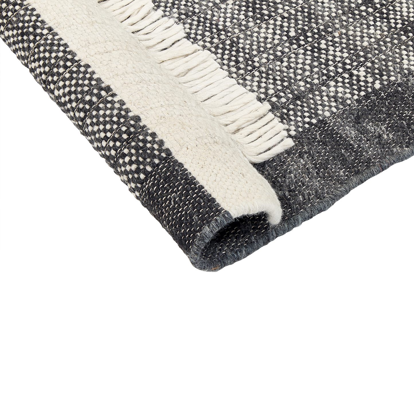 Teppich Wolle schwarz / cremeweiss 160 x 230 cm Streifenmuster Kurzflor ATLANTI