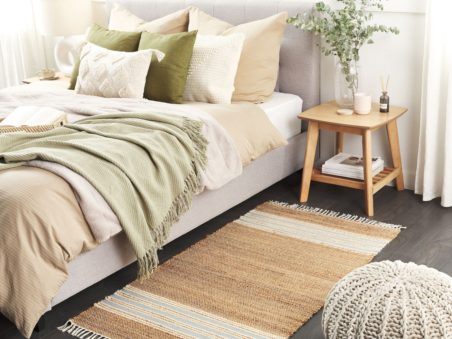 Teppich Jute beige / hellblau 80 x 150 cm Streifenmuster Kurzflor zweiseitig MIRZA