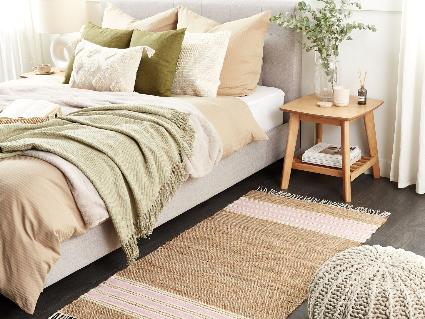 Teppich Jute beige / pastellrosa 80 x 150 cm Streifenmuster Kurzflor zweiseitig MIRZA