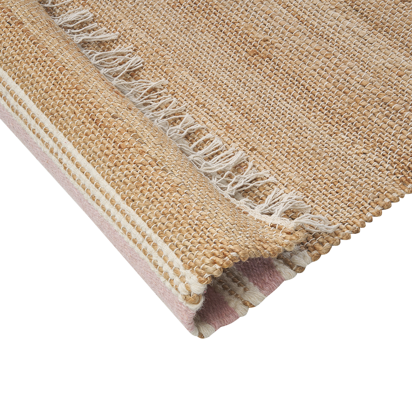 Teppich Jute beige / pastellrosa 80 x 150 cm Streifenmuster Kurzflor zweiseitig MIRZA